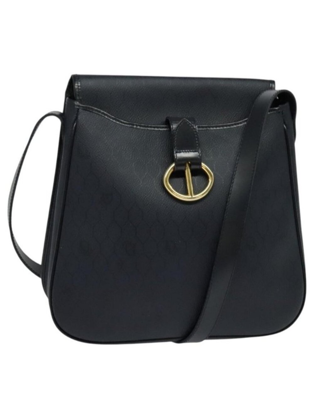 Authentic Christian Dior Honeycomb Canvas Shoulder Bag PVC Black Gold